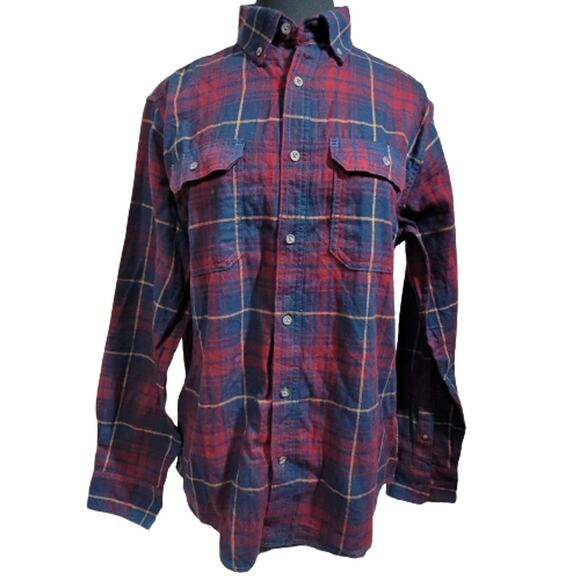 Navy and Burgendy Button Up Flannel Shirt Size Medium - Picture 1 of 5